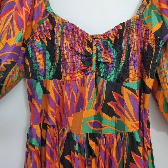 House OF HARLOW 1960 Meadow Print Ballon Sleeve Smoked Waist Midi Dress sz Large - Picture 5 of 15